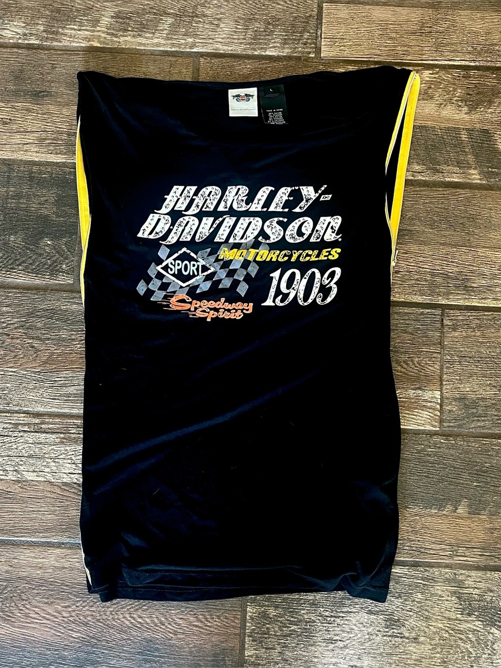 Harley Davidson side zip stretchy Speedway sleeveless top L embellished